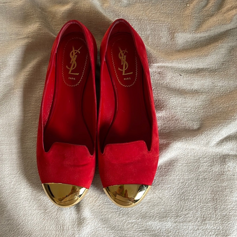 YSL Red Suede Flats